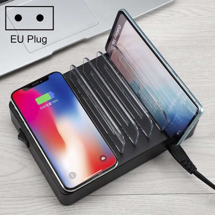 50W 6 USB Ports + 2 USB-C / Type-C Ports + Wireless Charging Multi-function Charger with LED Disp...