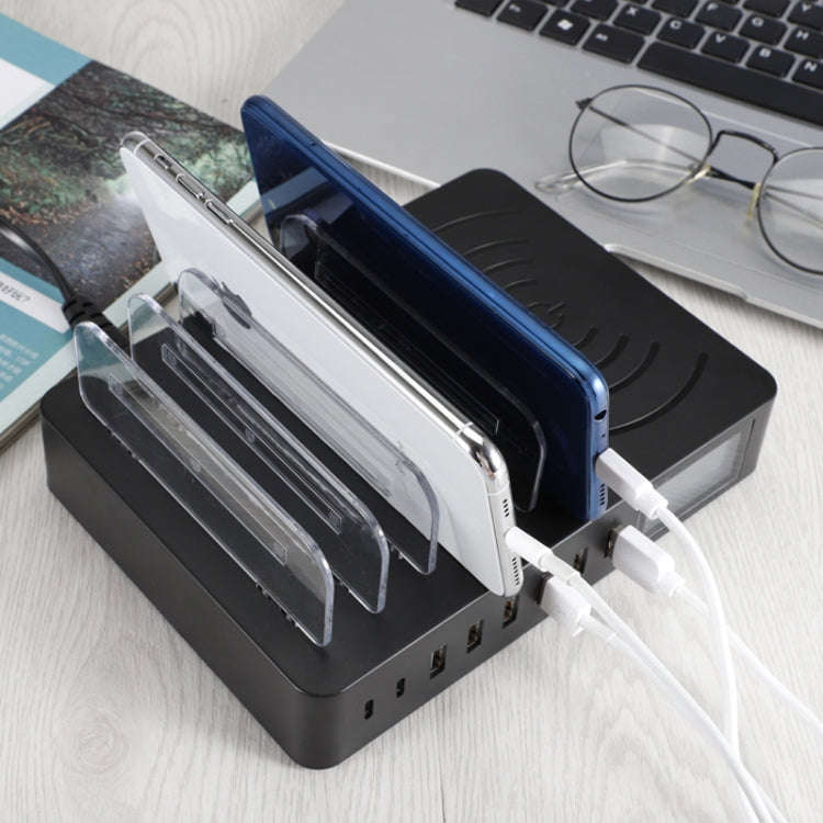 50W 6 USB Ports + 2 USB-C / Type-C Ports + Wireless Charging Multi-function Charger with LED Disp...