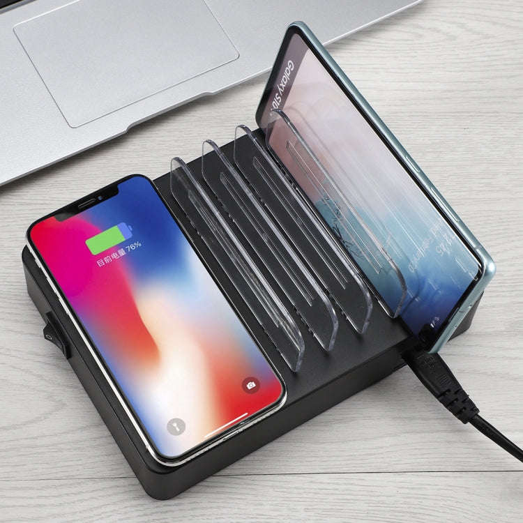 50W 6 USB Ports + 2 USB-C / Type-C Ports + Wireless Charging Multi-function Charger with LED Disp...