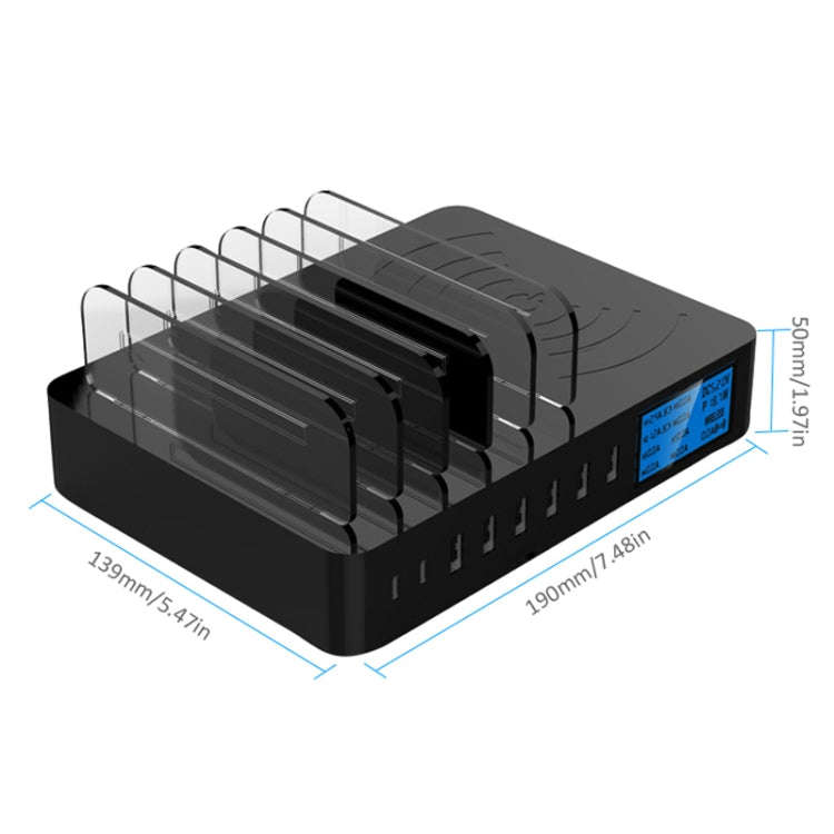 50W 6 USB Ports + 2 USB-C / Type-C Ports + Wireless Charging Multi-function Charger with LED Disp...