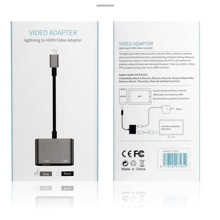 7565S 8 Pin to HDMI HDTV Projector Video Adapter Cable for iPad(Grey)