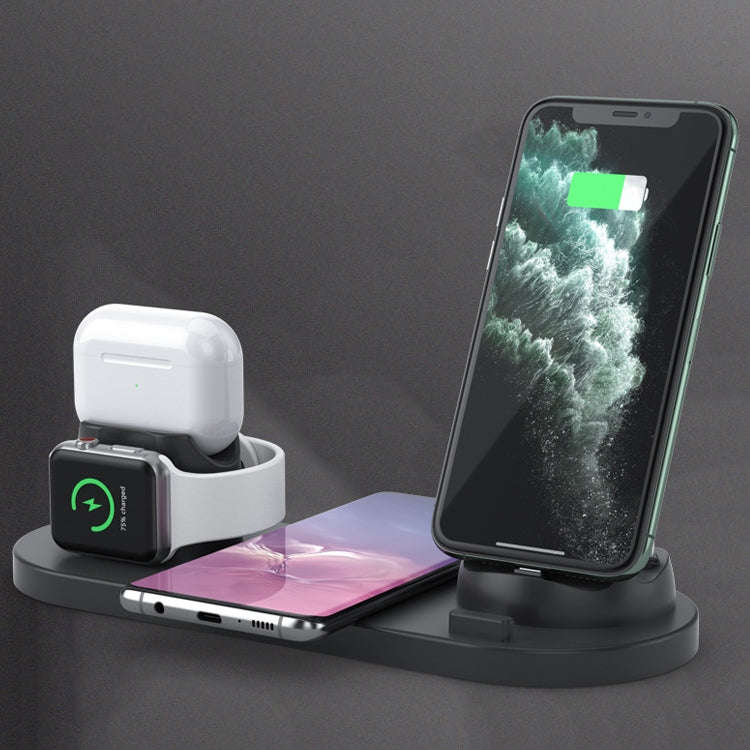 6 in 1 10W Qi Standard Wireless Charger Stand (Black)