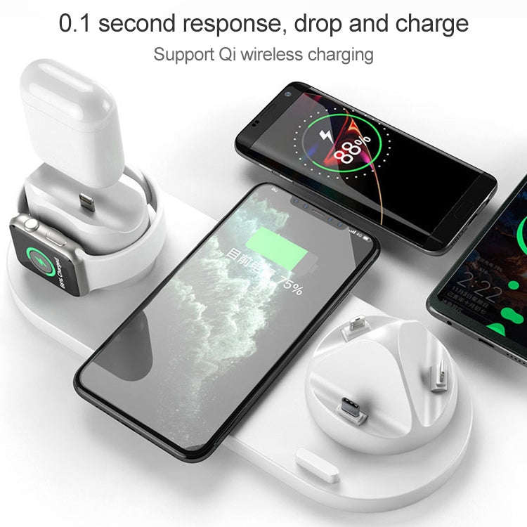 6 in 1 10W Qi Standard Wireless Charger Stand (Black)