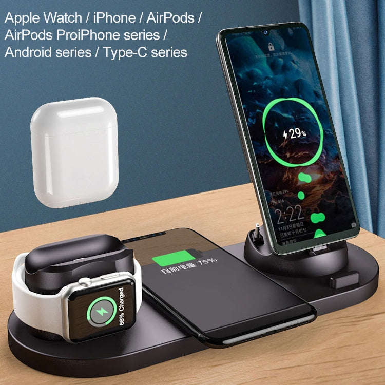 6 in 1 10W Qi Standard Wireless Charger Stand (Black)
