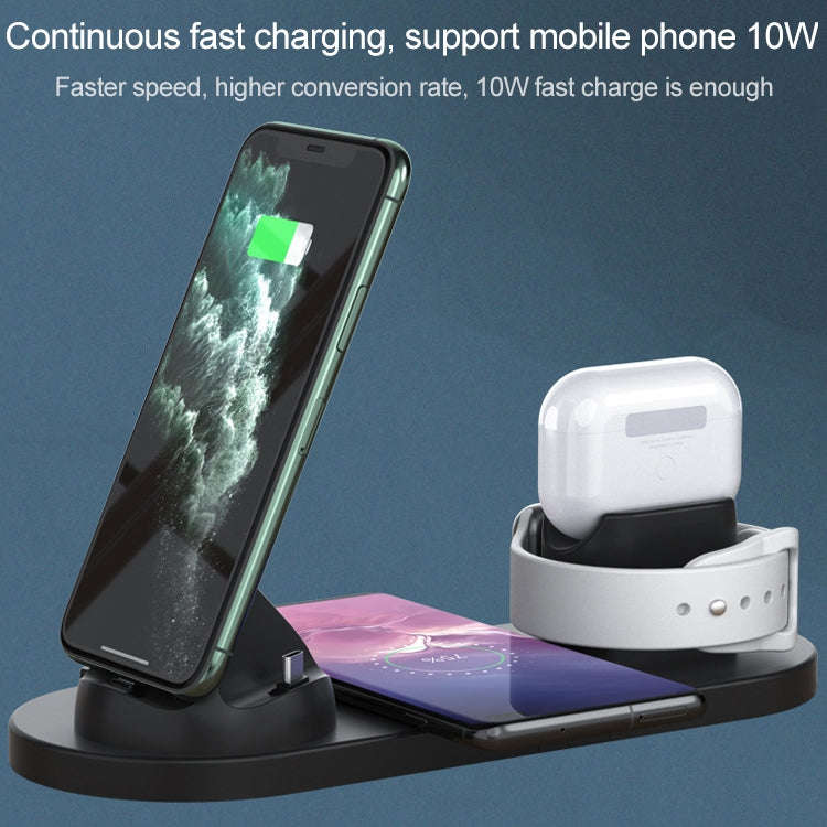 6 in 1 10W Qi Standard Wireless Charger Stand (Black)