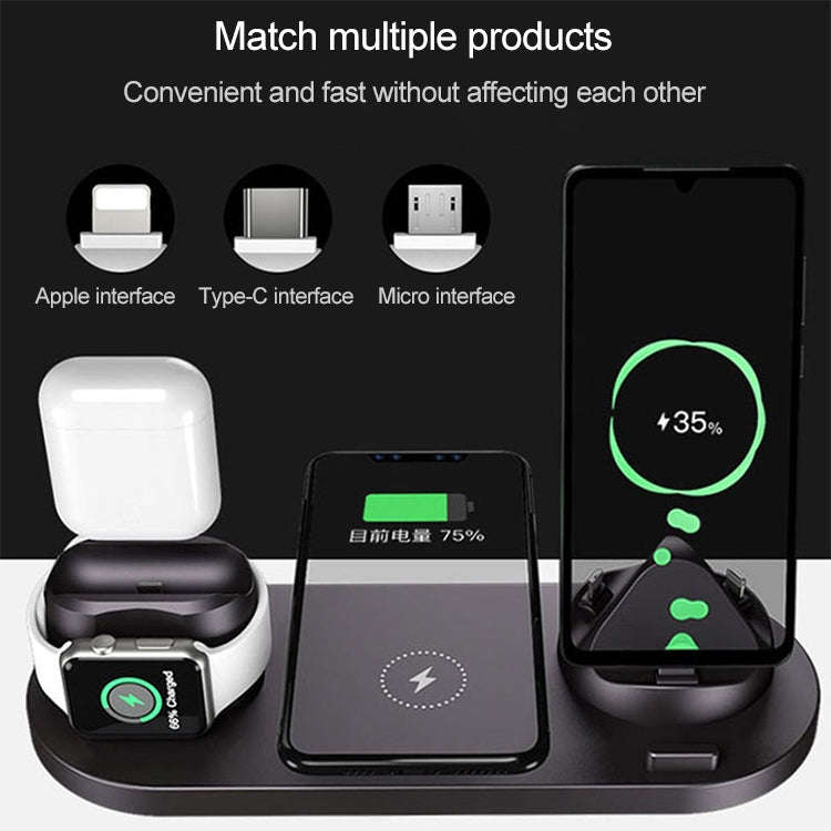 6 in 1 10W Qi Standard Wireless Charger Stand (Black)