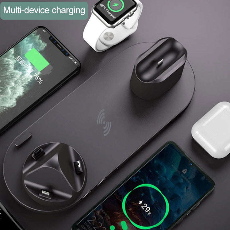 6 in 1 10W Qi Standard Wireless Charger Stand (Black)