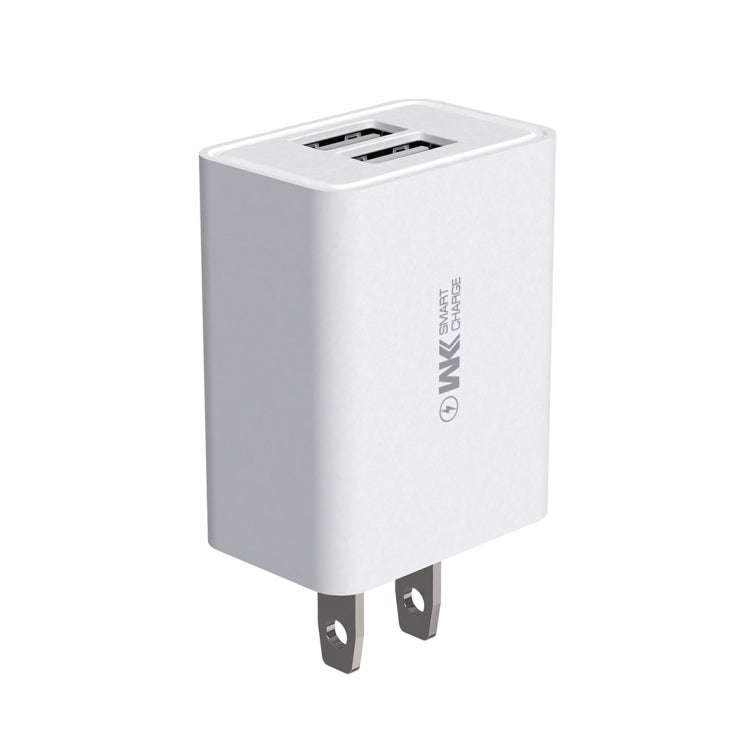 WK WP-U56 2A Dual USB Fast Charging Travel Charger Power Adapter, US Plug (White)