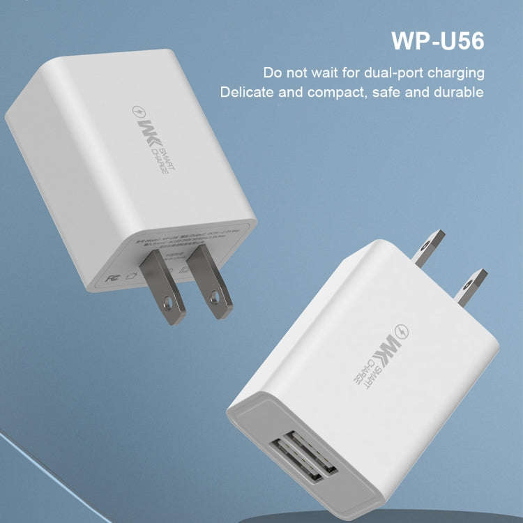 WK WP-U56 2A Dual USB Fast Charging Travel Charger Power Adapter, US Plug (White)