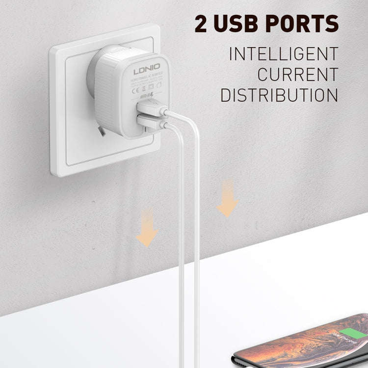 LDNIO A201 2.4A Dual USB Charging Head Travel Direct Charge Mobile Phone Adapter Charger With 8 P...