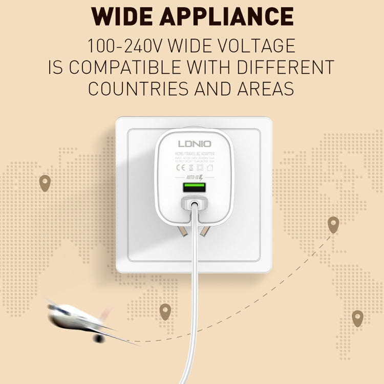 LDNIO A201 2.4A Dual USB Charging Head Travel Direct Charge Mobile Phone Adapter Charger With 8 P...