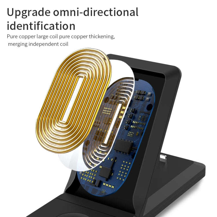 H6 3 in 1 Portable Folding Wireless Charger for iPhone + iWatch + AirPods(Black)