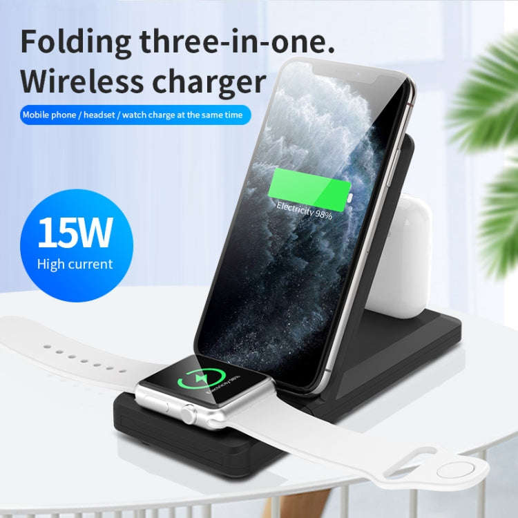 H6 3 in 1 Portable Folding Wireless Charger for iPhone + iWatch + AirPods(White)