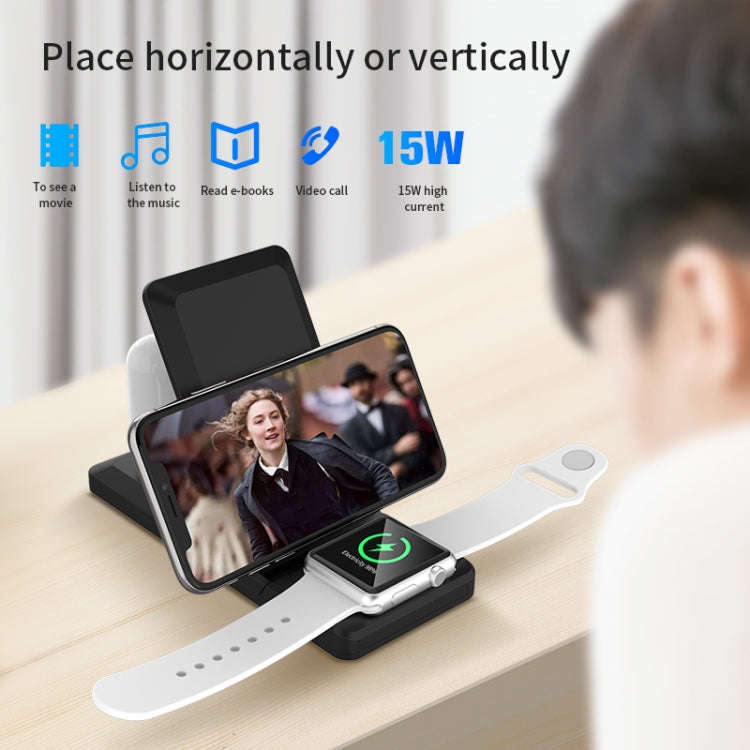 H6 3 in 1 Portable Folding Wireless Charger for iPhone + iWatch + AirPods(White)