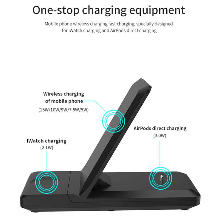 H6 3 in 1 Portable Folding Wireless Charger for iPhone + iWatch + AirPods(White)