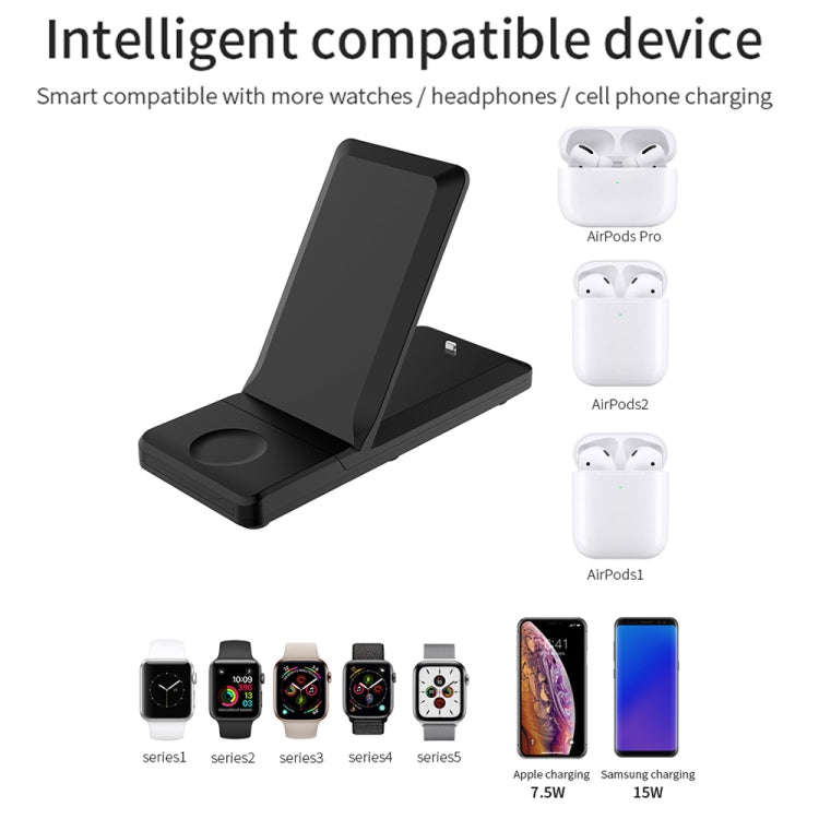 H6 3 in 1 Portable Folding Wireless Charger for iPhone + iWatch + AirPods(White)
