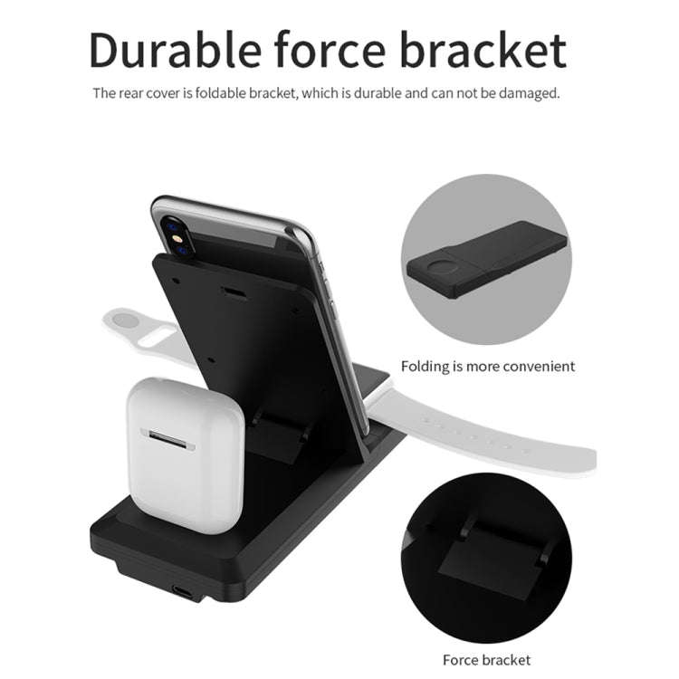H6 3 in 1 Portable Folding Wireless Charger for iPhone + iWatch + AirPods(White)