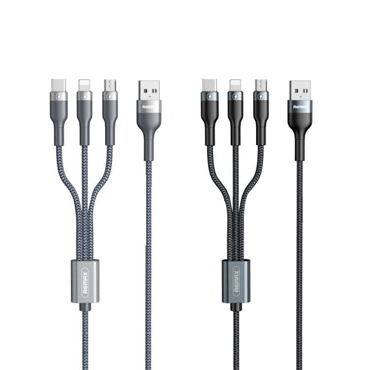 REMAX RC-070TH 1.2m 2A 3 in 1 USB to 8 Pin & USB-C / Type-C & Micro USB Charging Cable(Black)