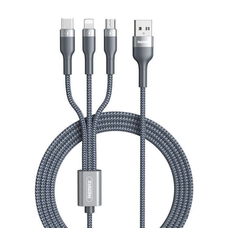 REMAX RC-070TH 1.2m 2A 3 in 1 USB to 8 Pin & USB-C / Type-C & Micro USB Charging Cable(Silver)