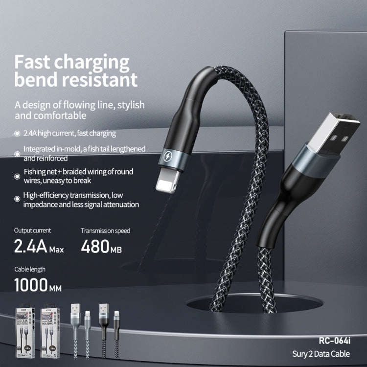 REMAX RC-064i Sury 2 Series 1m 2.4A USB to 8 Pin Data Cable for iPhone, iPad(Silver)