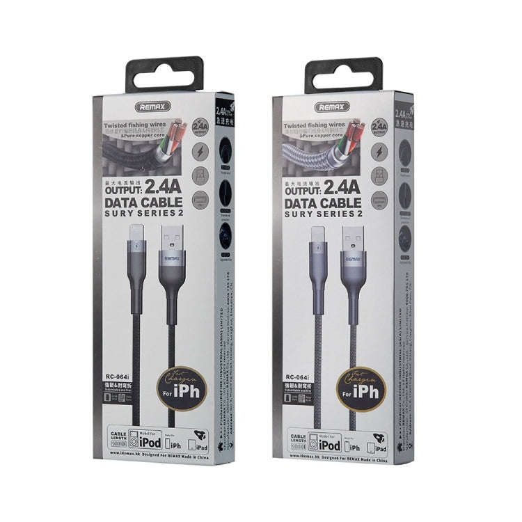 REMAX RC-064i Sury 2 Series 1m 2.4A USB to 8 Pin Data Cable for iPhone, iPad(Silver)