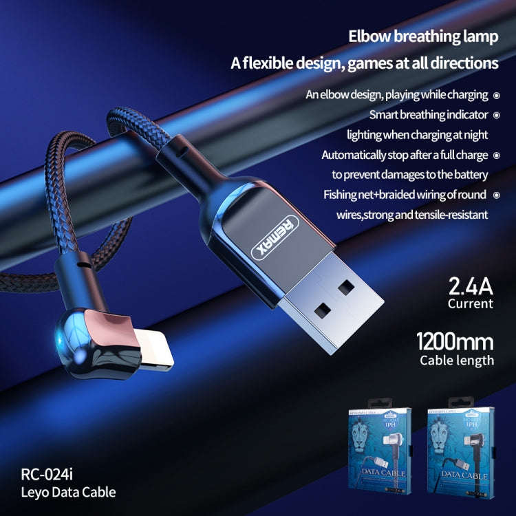 REMAX RC-024i Sury Leyo Series 1.2m 2.4A USB to 8 Pin Data Cable for iPhone, iPad(Black)
