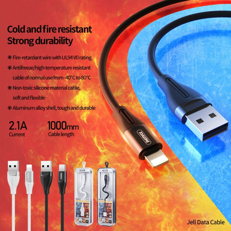 REMAX RC-075i 1m 2.1A USB to 8 Pin Jell Data Cable for iPhone, iPad(Black)