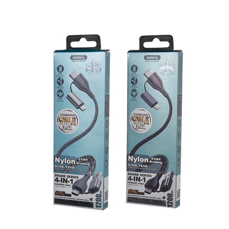 REMAX RC-011 1.2m 2.4A 4-in-1 USB to USB-C / Type-Cx2 + 8 Pin Fast Charging Data Cable(Black)
