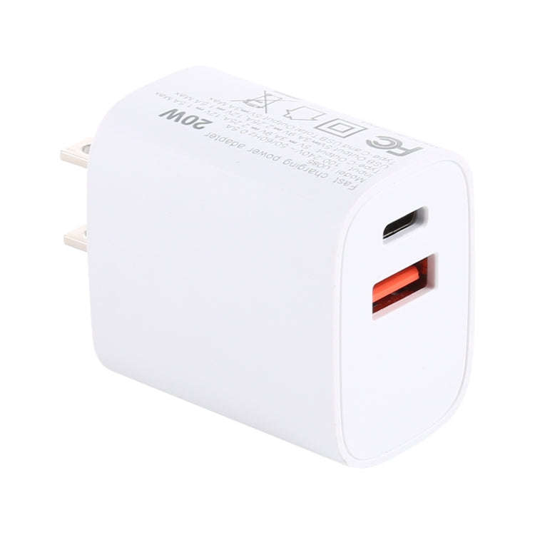U085 20W USB + Type-C Fast Charging Travel Power Adapter, US Plug