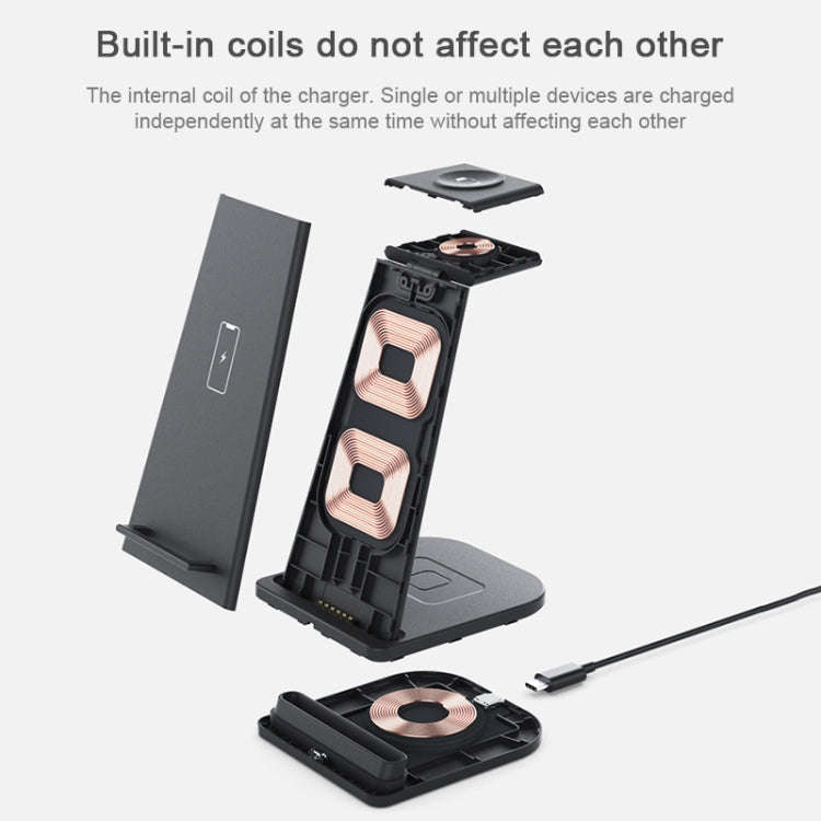 HQ-UD21 3 in 1 Folding Mobile Phone Watch Multi-Function Charging Stand Wireless Charger for iPho...