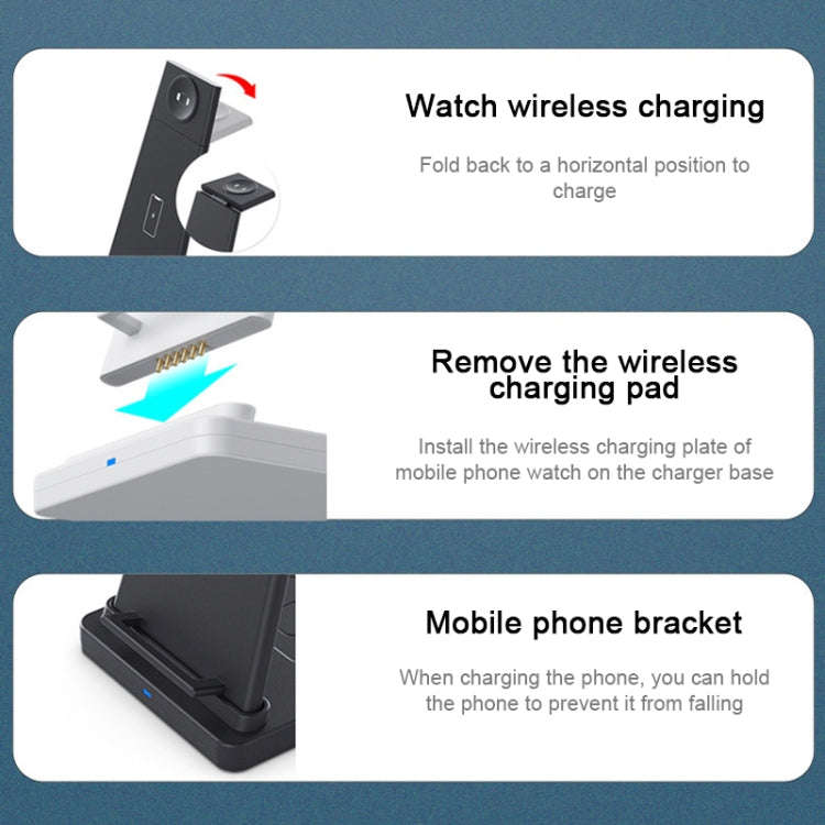 HQ-UD21 3 in 1 Folding Mobile Phone Watch Multi-Function Charging Stand Wireless Charger for iPho...
