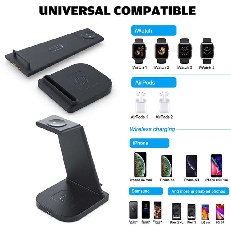 HQ-UD21 3 in 1 Folding Mobile Phone Watch Multi-Function Charging Stand Wireless Charger for iPho...