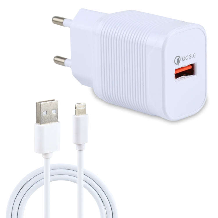 LZ-728 2 in 1 18W QC 3.0 USB Interface Travel Charger + USB to 8 Pin Data Cable Set, EU Plug, Cab...