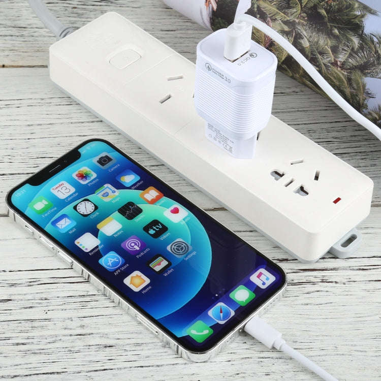 LZ-728 2 in 1 18W QC 3.0 USB Interface Travel Charger + USB to 8 Pin Data Cable Set, EU Plug, Cab...