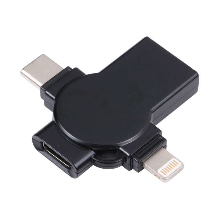 X09 4 in 1 USB to Dual 8 Pin+USB-C/Type-C Interface OTG Adapter (Black)
