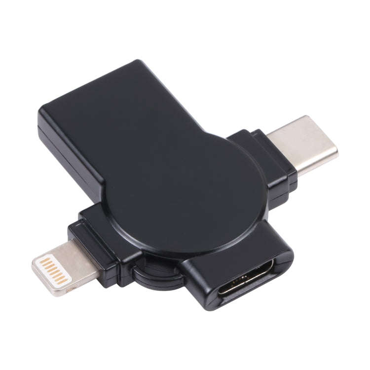 X09 4 in 1 USB to Dual 8 Pin+USB-C/Type-C Interface OTG Adapter (Black)
