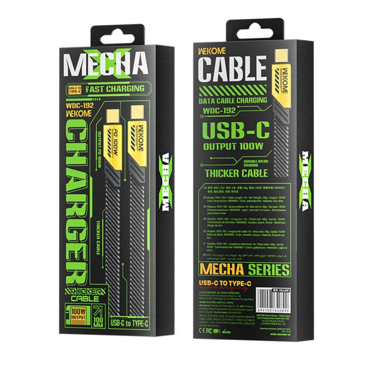 WK WDC-192 Mech Series 100W USB-C/Type-C to USB-C/Type-C Fast Charge Data Cable, Length: 1m(Tarnish)