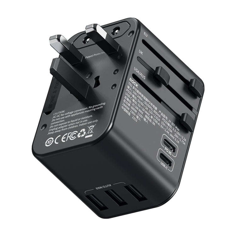 ROCK T62 35.5W Global Travel Multifunctional Plug PD Charger Power Adapter(Black)