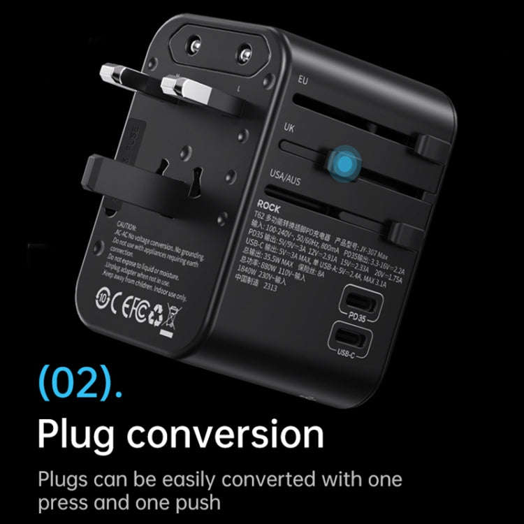 ROCK T62 35.5W Global Travel Multifunctional Plug PD Charger Power Adapter(Black)