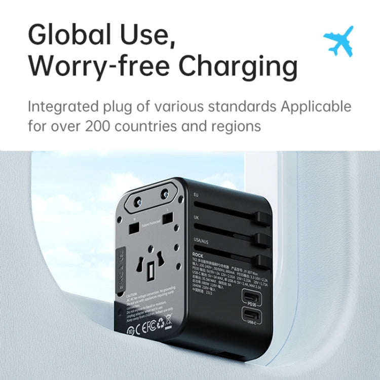 ROCK T62 35.5W Global Travel Multifunctional Plug PD Charger Power Adapter(Black)