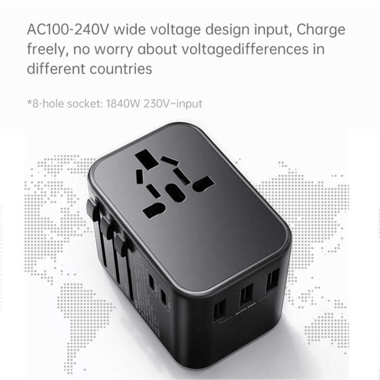 ROCK T62 35.5W Global Travel Multifunctional Plug PD Charger Power Adapter(Black)