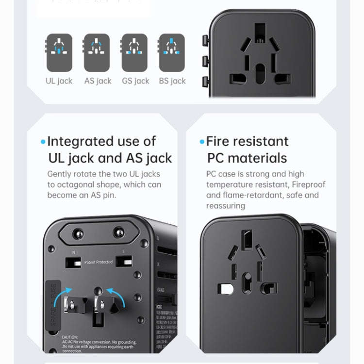 ROCK T62 35.5W Global Travel Multifunctional Plug PD Charger Power Adapter(Black)