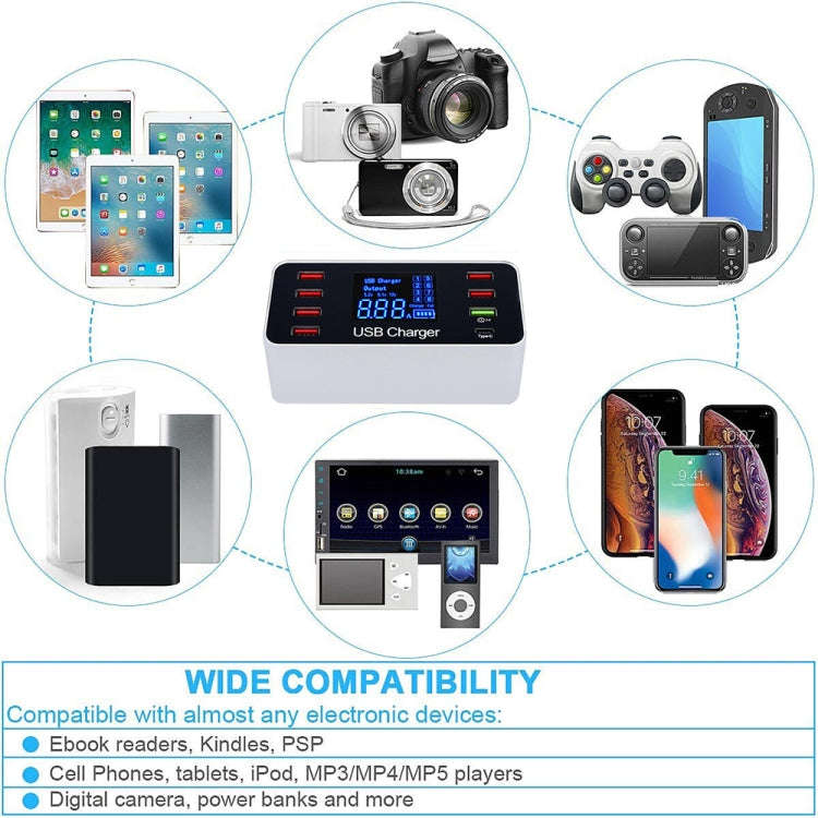 A9 Plus (Global Version) Multi-function AC 100V~240V 8 Ports USB Digital Display LCD Detachable C...