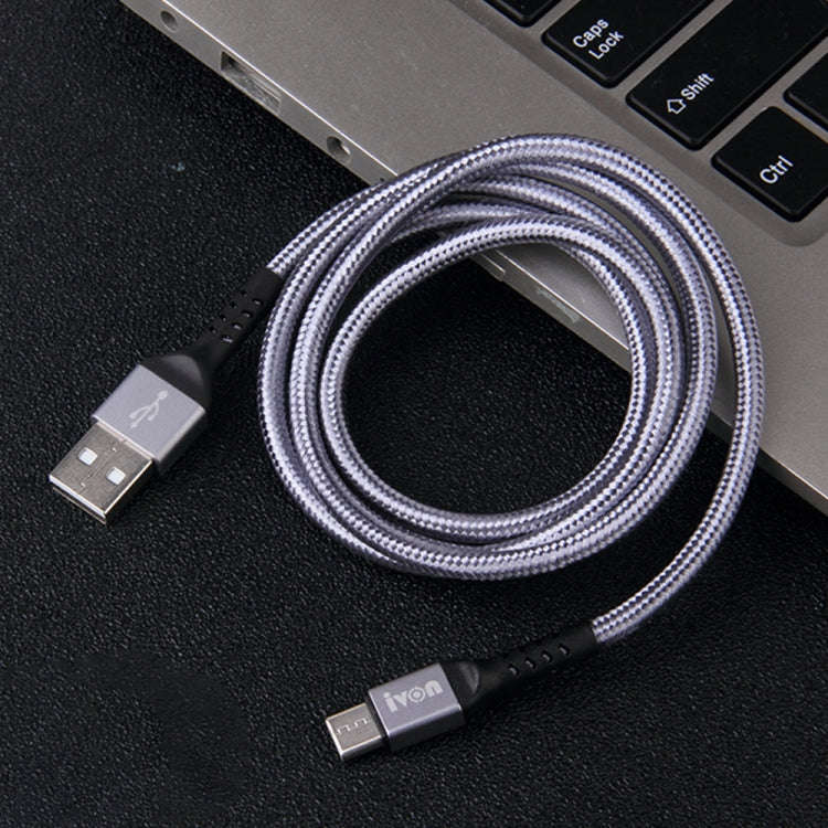 IVON CA89 2.1A USB to USB-C / Type-C Braid Fast Charge Data Cable, Cable Length: 1m (Grey)