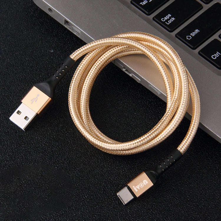 IVON CA89 2.1A USB to USB-C / Type-C Braid Fast Charge Data Cable, Cable Length: 1m (Gold)