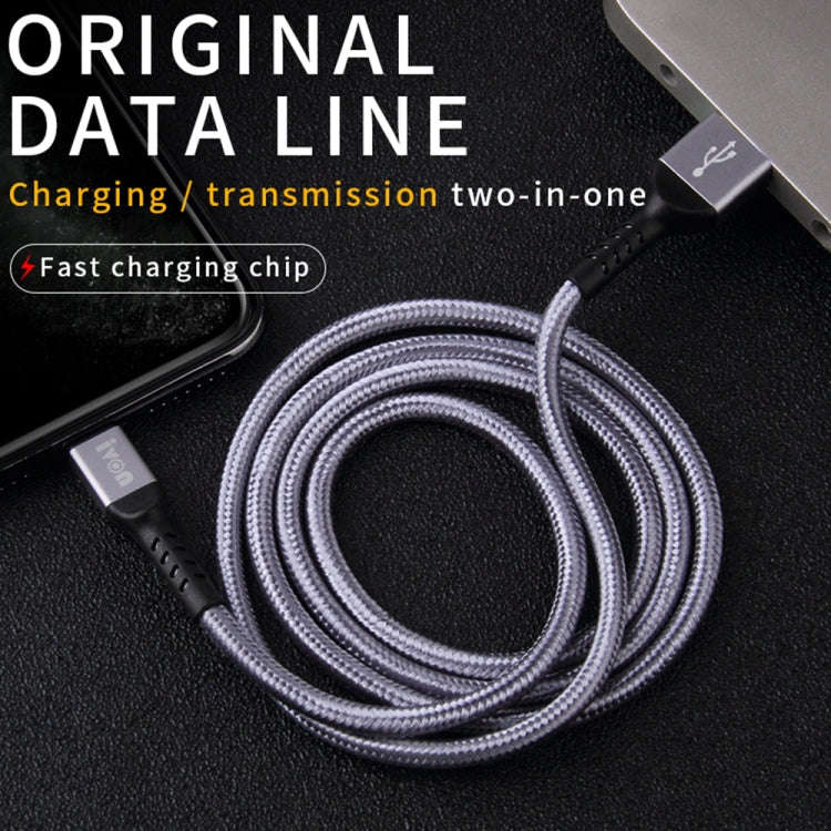 IVON CA89 2.1A USB to USB-C / Type-C Braid Fast Charge Data Cable, Cable Length: 1m (Grey)