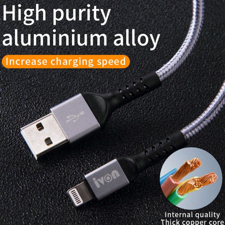 IVON CA89 2.1A USB to Micro USB Braid Fast Charge Data Cable, Cable Length: 1m (Grey)