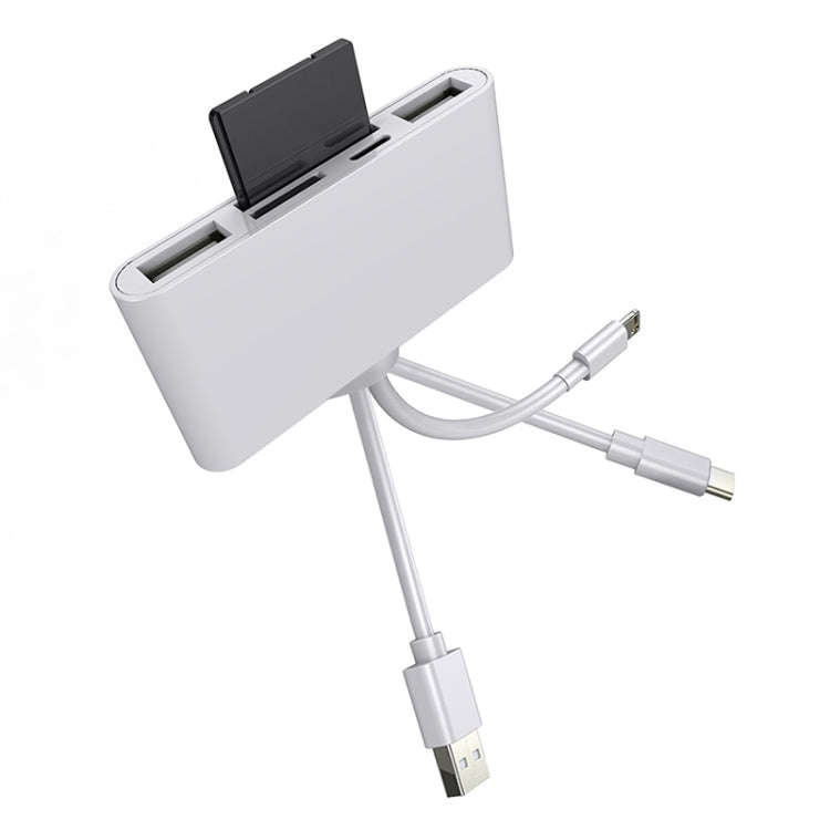 5 in 1 8 Pin + Type-C / USB-C + USB + TF Card + SD Card Multi-function Camera Reader Adapter
