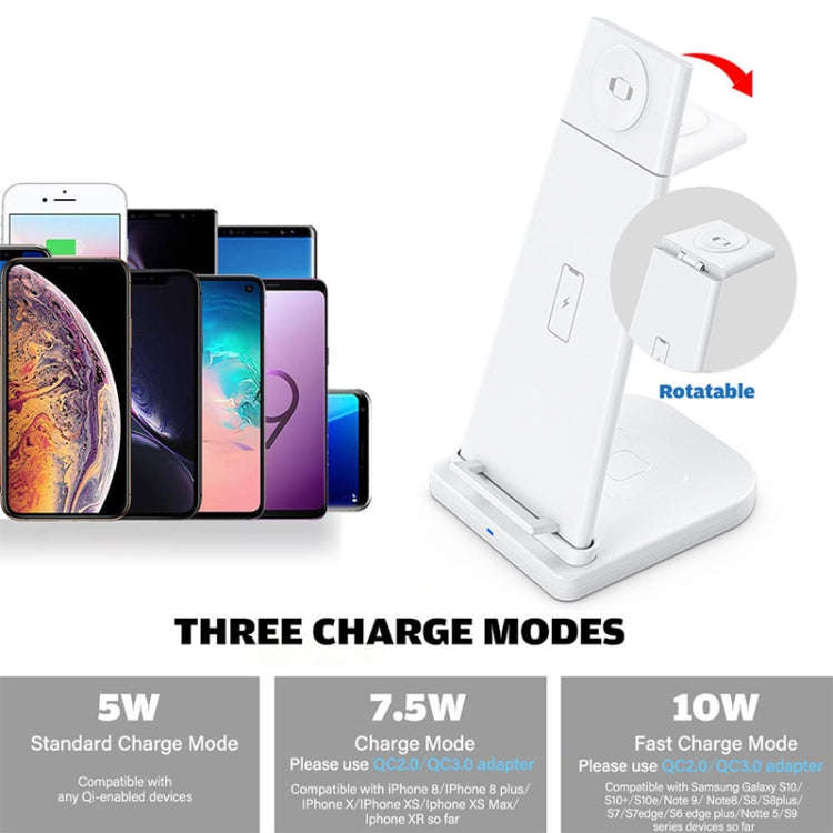10W 3 in 1 QC 3.0  Vertical Multi-function Wireless Charger with Stand Function, Suitable for Mob...