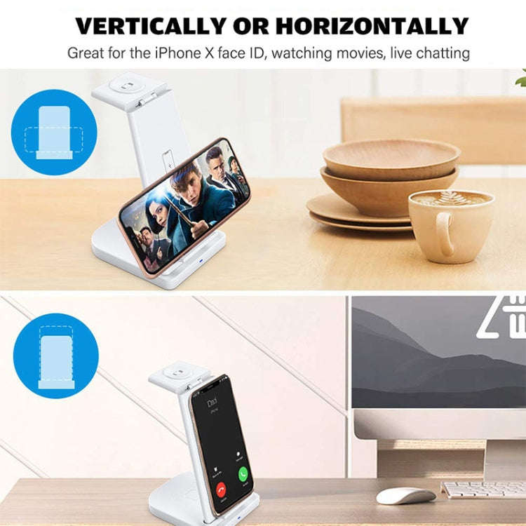 10W 3 in 1 QC 3.0  Vertical Multi-function Wireless Charger with Stand Function, Suitable for Mob...